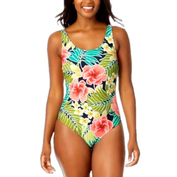 Hurley Ladies Swimsuit Poppy Tropical 1 Piece Bathing Suit Size Medium NEW - Picture 1 of 7
